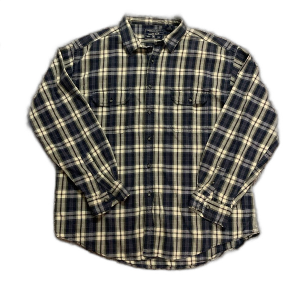 American Eagle Outfitters Navy Tan Red Plaid Heavyweight LS Flannel Shirt Sz XXL - Picture 2 of 11